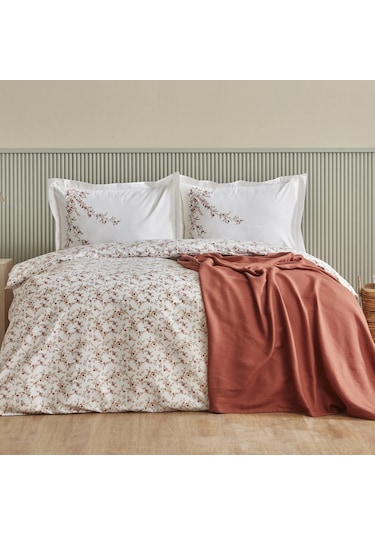 Karaca Home Mizu %100 Pamuk Çift Kişilik Nevresim Takımı + Pike Krem