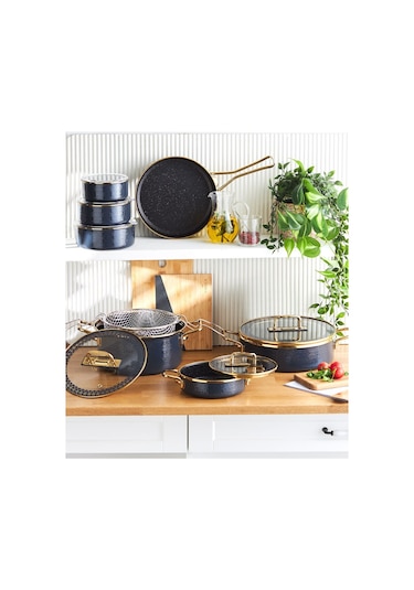 Karaca  Kristal Emaye Granit İndüksiyon Tabanlı 14 Parça Çeyiz Seti Antrasit