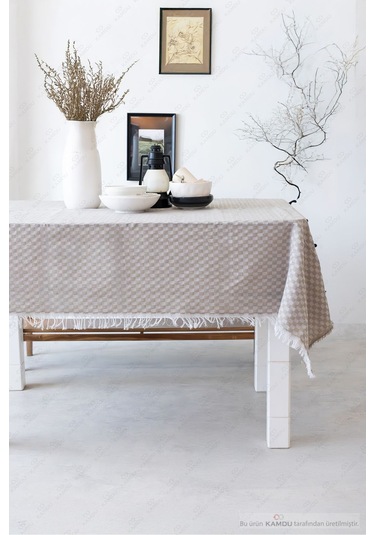 1 Adet 130x170cm Dama Desenli Masa Örtüsü, Sofra Bezi, Piknik Örtüsü, Ekose Desenli Masa Örtüsü Bej