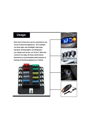Ximistore9 10 Yollu Led Göstergeli Sigorta Kutusu + 10 Adet Sigorta + 10 Sarı Terminal - Otomotiv Ve Denizcilik İçin 10