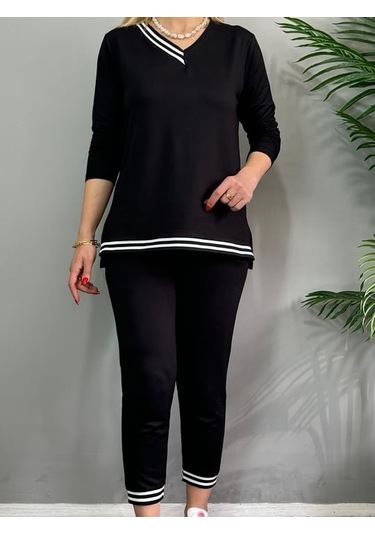 Leyla Sanat Sanata Yeni Bir Bakış Açısı Kadın Yeni Sezon Uzun Kollu Ribana Detay Ikili Takım Siyah