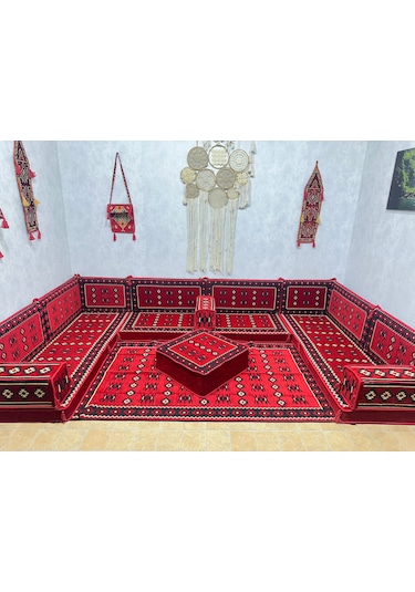 Coton Şark Köşesi Lüx Minderli Oda Takımı Kırmızı