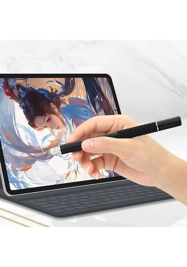 At-31 İletken Kumaş Kafa Hassas Enayi Kapasitif Kalem Kafası 2'si 1 Arada El Yazısı Kalemi 2 Kalem Kafalı Gümüş Beyaz