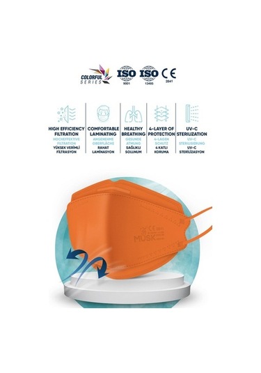 Musk Kf94 Kore Tipi N95 Maske 5 Renk 50 Adet (Pembe, Mor, Lila