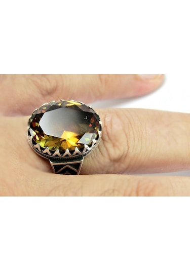 Zultanit Oval Büyük Taşlı Gümüş Erkek Yüzük