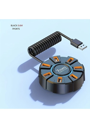 Xuweiwei 10 İn 1 Renkli Ortam Işığı Usb 2.0 Hi Speed Bölücü Siyah 0.6m 7 Liman Led Aydınlatma Yatak Odası Ofis Işık Dekoru