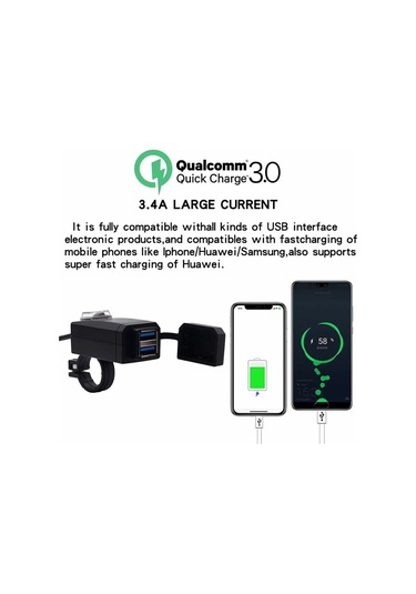 2 Usb Portlu Şarj Soketi Adaptörü Hızlı Şarj 3.0 12-24v Usb Cep Telefonu Güç Şarj Cihazı Anahtarl Diğer