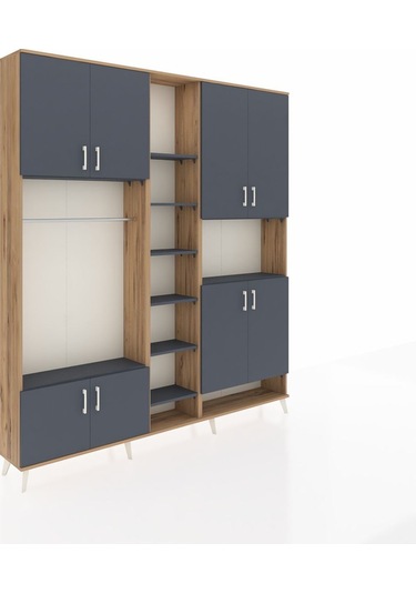 Arges Dolap 18 Raflı 8 Kapaklı Tek Askılı 220x30x243 Çam-antrasit/antrasit Antrasıt/antrasıt