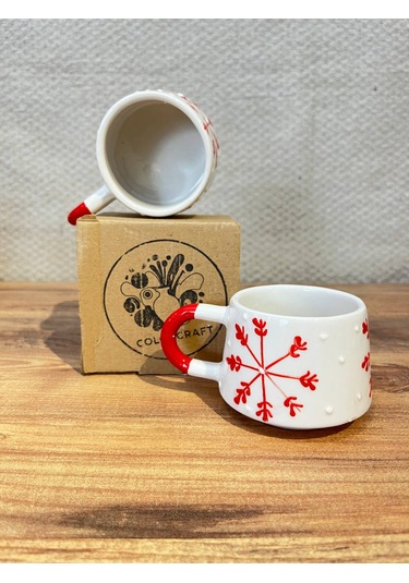 Kırmızı Renkli Ok Desenli El Yapımı Bulut Kupa, Mug,türk Kahvesi