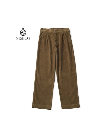 Kadife Bol Düz Retro Günlük Pantolon Yeşil