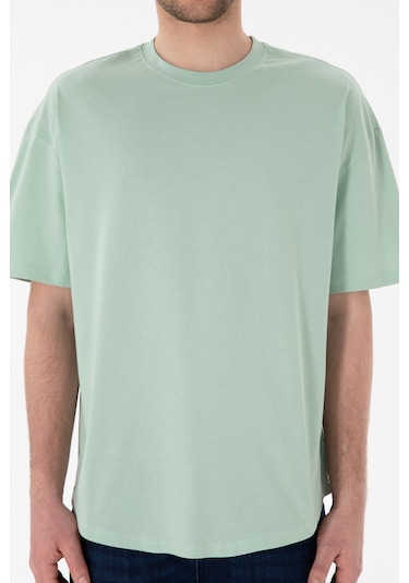 U.S. Polo Assn. Erkek Long Fit Bisiklet Yaka Su Yeşili Basic Tişört 50305988-VR048