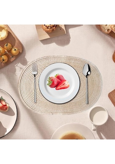 Yeşil Dokuma Pamuk İplik Servis Altlıkları Elips Tasarım Minimalist Isıya Dayanıklı Aşınmaya Dayanıklı Masa Koruyucular Yemek Paspasları Yeşil