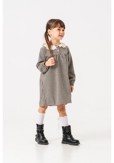 Smile Kids Düğmeli Kız Elbise Siyah