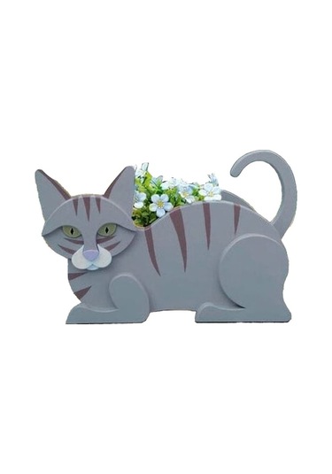 Küçük Bitki Süsleme İçin Dayanıklı Pvc Kedi Şekilli Bahçe Saksısı - Mavi - 30.48x17.78x12.7 Cm