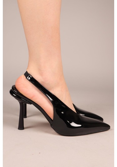 Yaleni Arkası Lastikli Rugan Stiletto Siyah-8197 Siyah