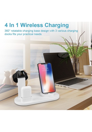 Honmex Siyah 4'lü Kablosuz Şarj Aleti - 360 Döner Baz, 3 Çeşit Bağlantı, Telefon/saat/kulaklık İçin Hızlı Şarj