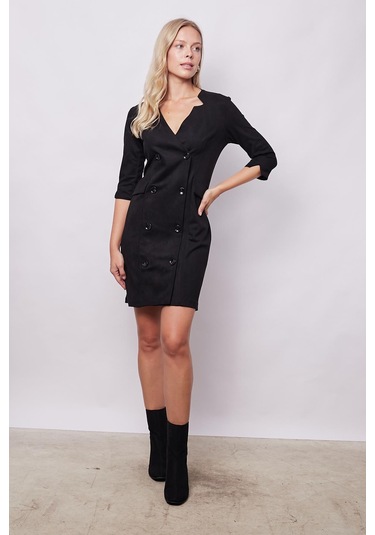 Kadın Kadife Likralı Yumuşak Dokulu Kruvaze Kapri Truvakar Kol Kolu Yırtmaçlı Ofis Ceket Elbise-siyah Siyah Kadın Kadife Likralı Yumuşak Dokulu Kruvaze Kapri Truvakar Kol Kolu Yırtmaçlı Ofis Ceket Elbise-siyah Siyah