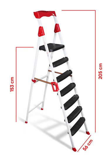 Elegance 6+1 Geniş Basamaklı Kolay Taşıma Aparatlı Merdiven Kaliteli Paslanmaz 6+1 Basamaklı