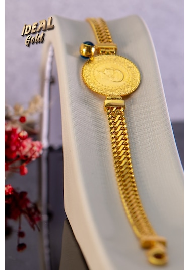 22 Ayar Çeyrekli Zincir Altın Kulp Nazarlıklı Bileklik