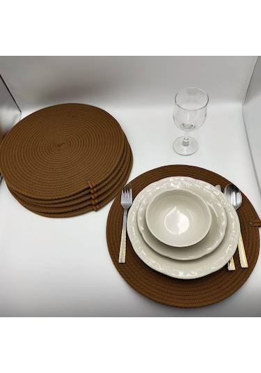 6 Kişilik Amerikan Servis, Hasır Supla Takımı 35 35 Lacivert - Gri - Ekru