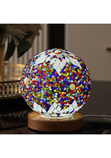 Homyl Gece Işığı Yatak Başı Usb Cam Mozaik Top Türk Lambası Mavi Çok Renkli