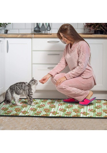 Noel Desenli 2'li Mutfak Matı, Anti-yorgunluk, Yastıklı Ve Kaymaz, Mutfak Ve Ofis İçin Noel Ayı Çizgili