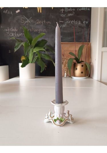 İkili Şamdan Mum 2x25cm Gri