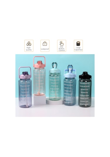 İşaretleyici Ve Pipetli 2l Su Şişesi, Kulplu Büyük Kapasiteli Su Şişesi, Yeniden Kullanılabilir Sızdırmaz Su Kabı, Dağ Yürüyüşü, Seyahat, Açık Sporlar, Spor Salonu Ve Fitness İçin. Yeşil