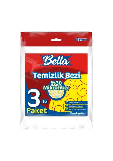 Banat Bella %30 Mikrofiberli Temizlik Bezi 3'lü