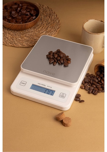 Nave K5073 Dijital Paslanmaz Çelik Mutfak Tartısı 5kg 0.1g Hassasiyetli Pilli Hassas Terazi Krom