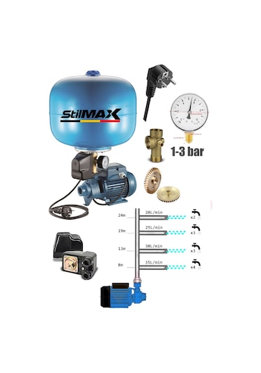 Stilmax St4802 Paslanmaz 24lt Tank + Paket Hidrofor Su Pompası