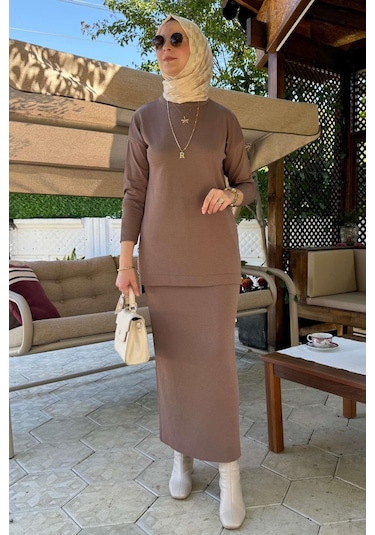 Sezen Triko Takım Sütlü Kahve Çok Renkli