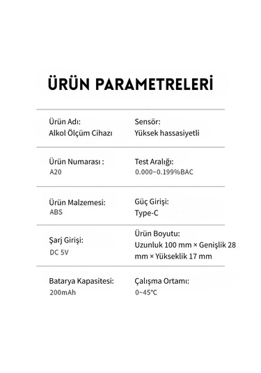 Techtic Yüksek Hassasiyetli Alkol Test Cihazı Profesyonel Temassız Alkolmetre Şarjlı Promil Ölçer