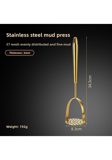 Hombey 304 Paslanmaz Çelik Multifonksiyon Mutfak Aleti - Patates, Sarımsak Ve Muz Ezici - Uçlu Tip Altın Renkli Ezici