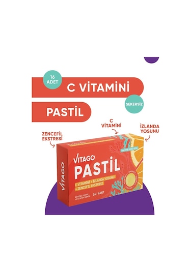 Vitago Vitamin C + İzlanda Yosunu + Zencefil Eki 16 Pastil
