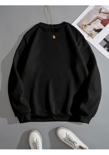 Spiritual Çizgi Figür Sweatshirt - Siyah Baskılı Oversize Kalın Kışlık Bisiklet Yaka Siyah Spiritual Çizgi Figür Sweatshirt - Siyah Baskılı Oversize Kalın Kışlık Bisiklet Yaka Siyah