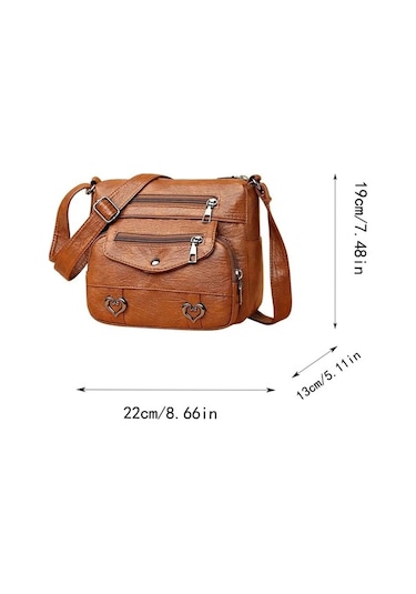 Leezsing Kadın Retro Omuz Çantası Ayarlanabilir Omuz Askıları Kalp Dekor Askılı Çanta Çok Cepli Çok Amaçlı Diğer