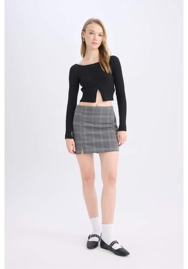 Defacto Coool Baskılı Yüksek Bel Mini Etek E1810ax24wngr206 Gri