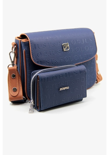 Just Polo Yeni Sezon Kolon Askılı 4 Bölmeli Kadın Omuz Çantası Ve Cüzdan Kombini Pbu217402 Lacivert - Taba