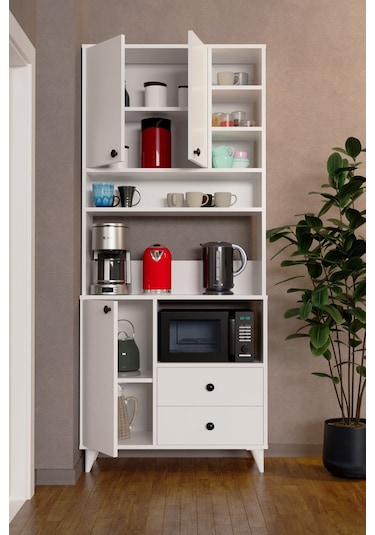 Atlas Kahve Köşesi Çok Amaçlı Dolap Beyaz Beyaz