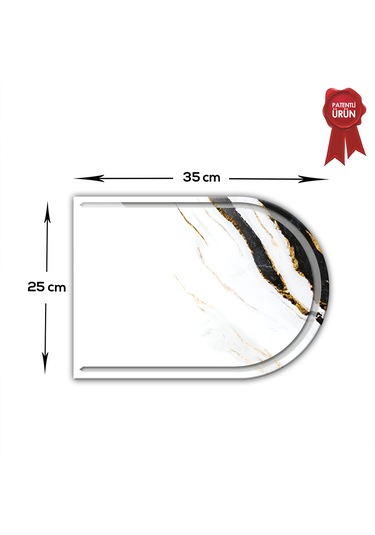 Kanallı Cam Kesme Tahtası - Golden Blast - Kenarı Oval 25x35cm