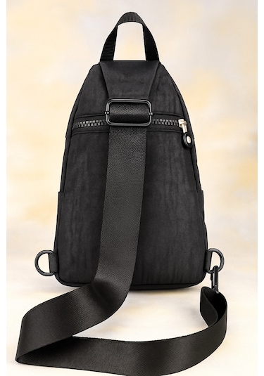 Newish Polo Kadın Krinkıl Kumaş Çapraz Tek Kol Göğüs Ve Omuz Sırt Çantası-crossbody Bag Siyah