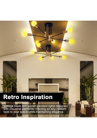 Neoglint Tavan Lambası 6 Işıklı Modern Metal Avize Siyah - Altın Diğer