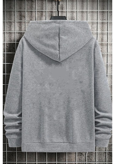 Cartoon Graphic Thermal Lined Drawstring Sweatshirt Gri