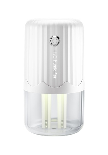 T06 Büyük Kapasiteli Atmosfer Gece Lambası Ev Tipi Çift Sprey Hava Nemlendirici, Renk: Beyaz Pil