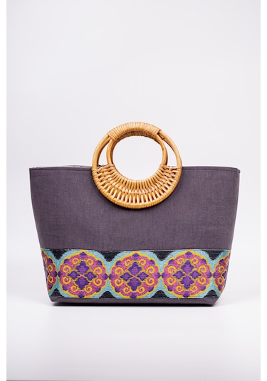 Fabric Craft Bag Kadın El Çantası Denim Etnik Bordürlü Mavi