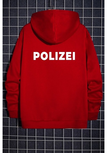 Polizei Sırt Baskılı Sweatshirt Kırmızı