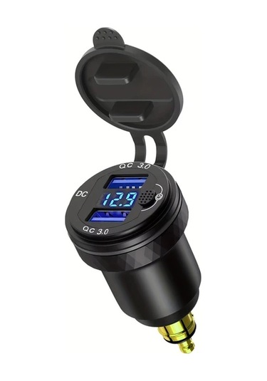 Boatshop1 Bluray Cift Hizli Sarj Cihazi 3 0 Usb Led Ekran Aluminyum Dın Hella Fis 12v 24v Bmw Ducati Triumph Mavi Sari Portlu Guç Adaptoru