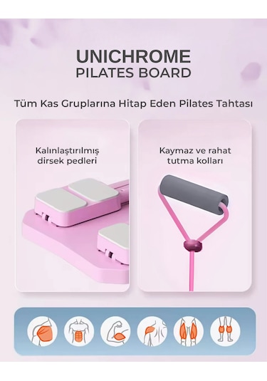 Pilates Aleti Zamanlayıcılı, Direnç Bantlı Çok Amaçlı Egzersiz Tahtası Telefon Tutacaklı Açık Pembe