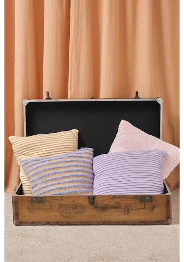 Peraluna Luxury Pıllow Simli Çizgili Triko Yastık Kılıfı 45x45 Cm Açık Lila/gold - Açık Lila